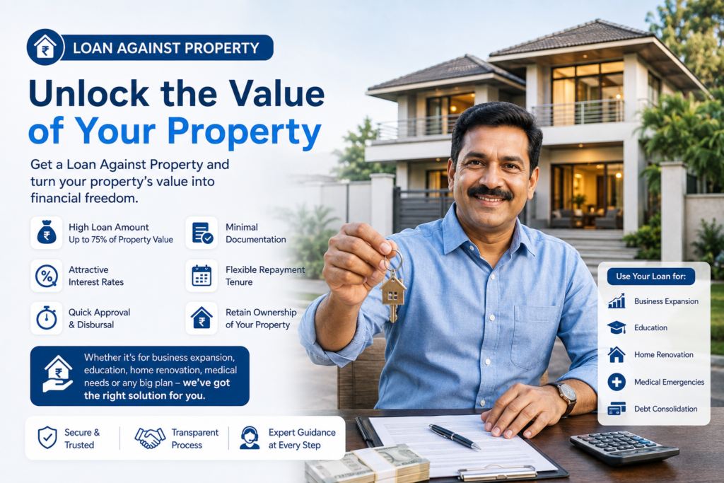 A Loan Against Property allows you to leverage your residential or commercial property to access funds for business expansion, education, medical expenses, debt consolidation, or other major financial needs.